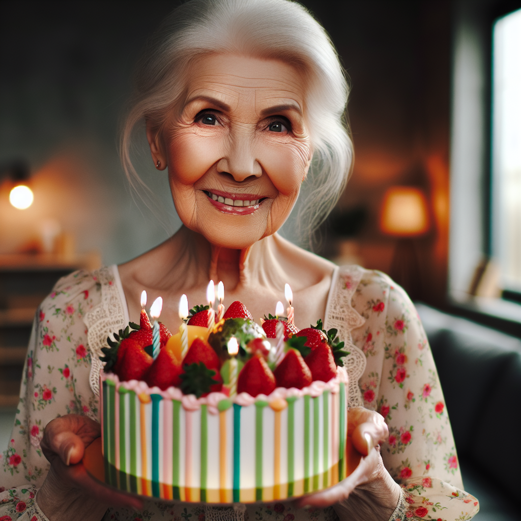 High Quality old lady with a birthday cake Blank Meme Template
