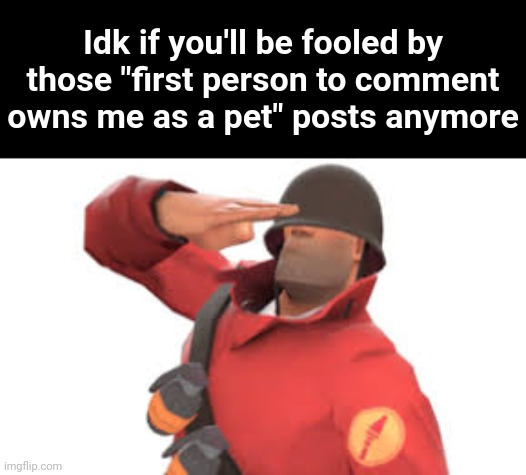 Tf2 soldier salute | Idk if you'll be fooled by those "first person to comment owns me as a pet" posts anymore | made w/ Imgflip meme maker