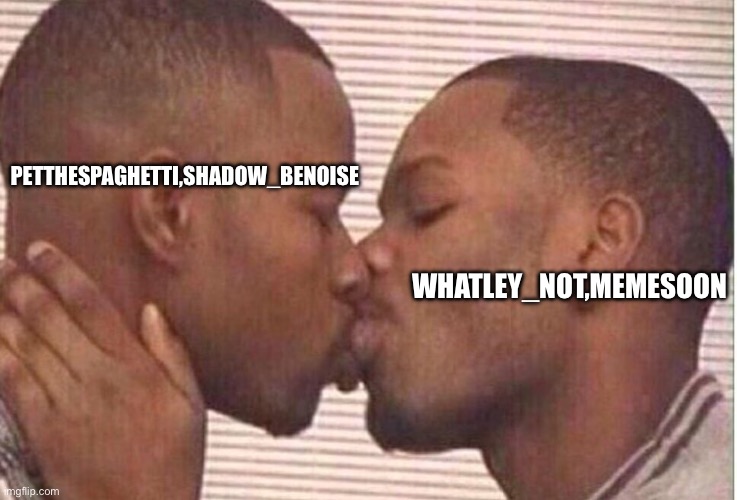 they al gay | WHATLEY_NOT,MEMESOON; PETTHESPAGHETTI,SHADOW_BENOISE | image tagged in black people kissing | made w/ Imgflip meme maker