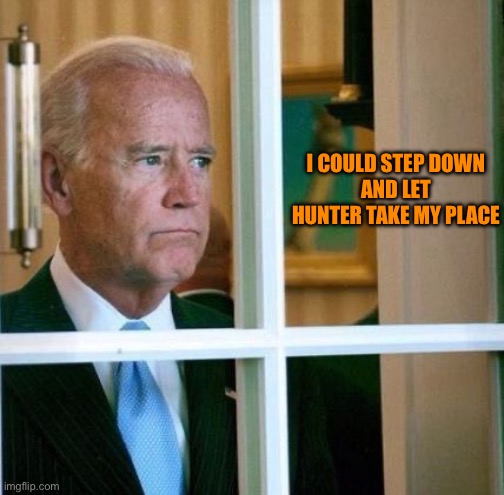 Sad Joe Biden | I COULD STEP DOWN
AND LET HUNTER TAKE MY PLACE | image tagged in sad joe biden | made w/ Imgflip meme maker