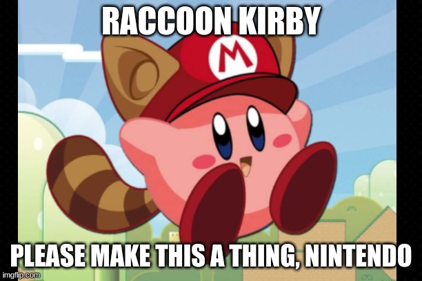 I Want This To Officially Exist | RACCOON KIRBY; PLEASE MAKE THIS A THING, NINTENDO | image tagged in kirby,super mario,cute | made w/ Imgflip meme maker