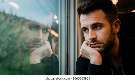 High Quality Sad man daydreaming bus Blank Meme Template