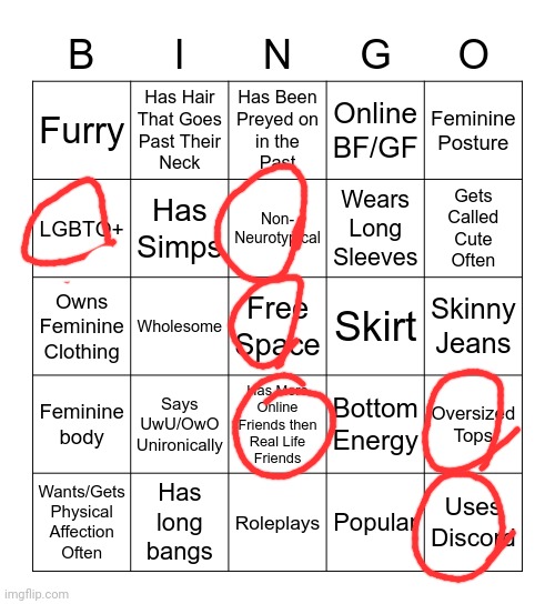 Femboy Bingo | image tagged in femboy bingo | made w/ Imgflip meme maker