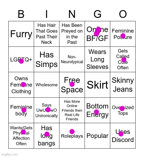 Femboy Bingo | image tagged in femboy bingo | made w/ Imgflip meme maker