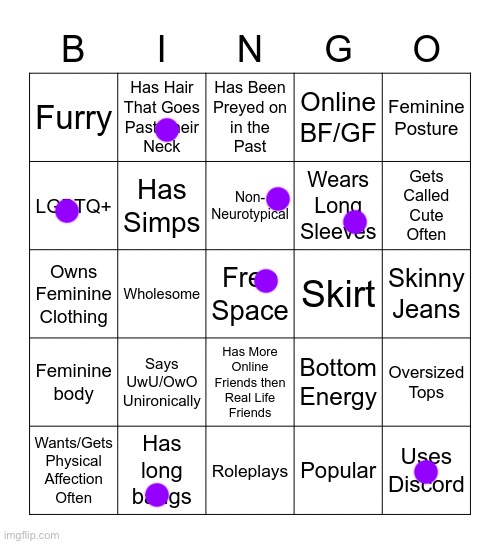these bingos are funny to me idk | image tagged in femboy bingo | made w/ Imgflip meme maker