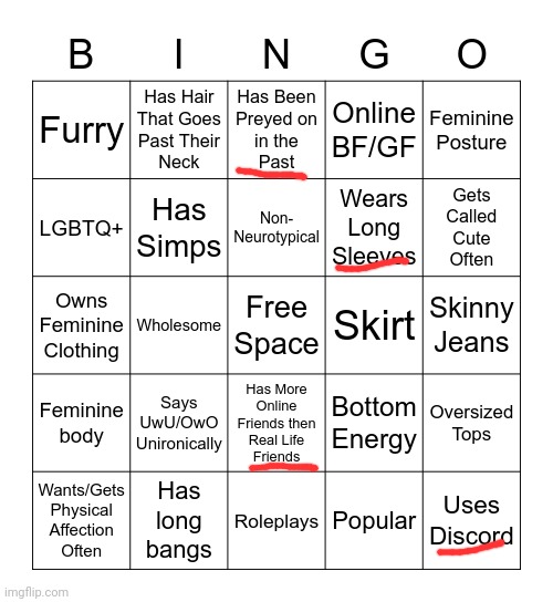 Femboy Bingo | image tagged in femboy bingo | made w/ Imgflip meme maker