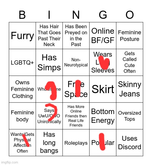 Femboy Bingo | image tagged in femboy bingo | made w/ Imgflip meme maker