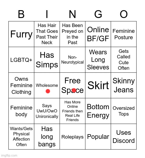 Femboy Bingo | image tagged in femboy bingo | made w/ Imgflip meme maker