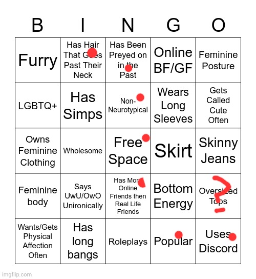 Femboy Bingo | image tagged in femboy bingo | made w/ Imgflip meme maker