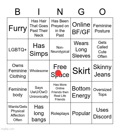Femboy Bingo | image tagged in femboy bingo | made w/ Imgflip meme maker