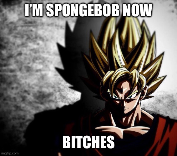 Goku stare | I’M SPONGEBOB NOW BITCHES | image tagged in goku stare | made w/ Imgflip meme maker