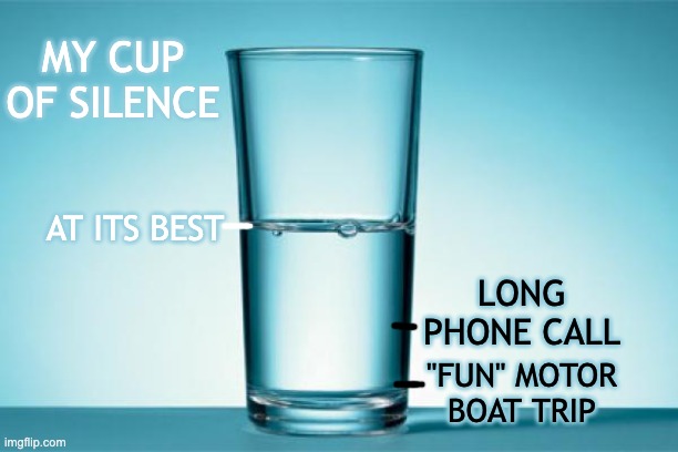 the people I trust help refill it | MY CUP OF SILENCE; AT ITS BEST; LONG PHONE CALL; "FUN" MOTOR
BOAT TRIP | image tagged in glass half full/empty,silence,autism,noise | made w/ Imgflip meme maker