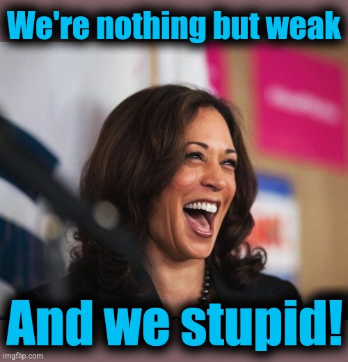 cackling kamala harris | We're nothing but weak And we stupid! | image tagged in cackling kamala harris | made w/ Imgflip meme maker