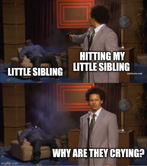 Accident | HITTING MY LITTLE SIBLING; LITTLE SIBLING; WHY ARE THEY CRYING? | image tagged in memes,who killed hannibal | made w/ Imgflip meme maker