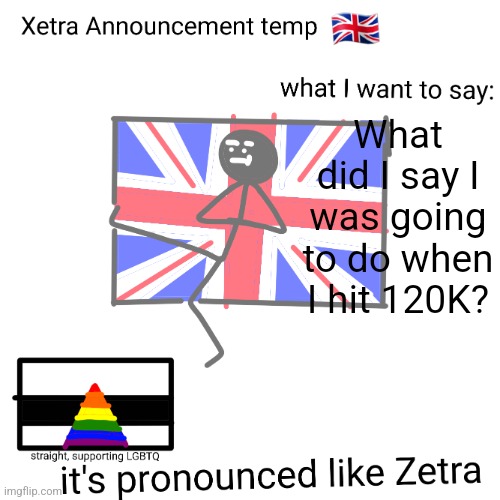 Xetra announcement temp | What did I say I was going to do when I hit 120K? | image tagged in xetra announcement temp | made w/ Imgflip meme maker