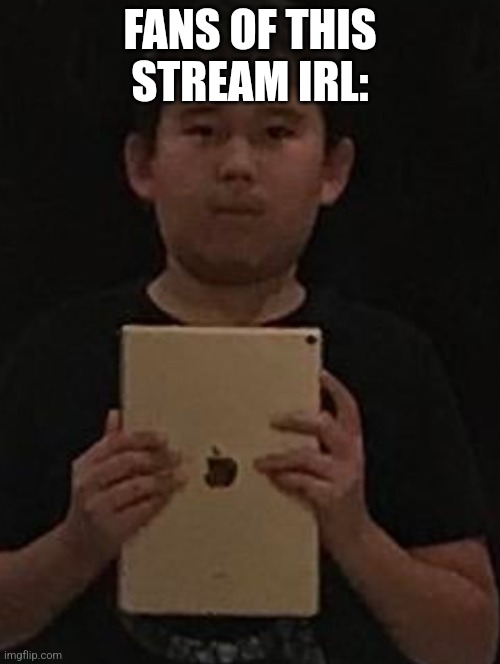 Kid with ipad | FANS OF THIS STREAM IRL: | image tagged in kid with ipad | made w/ Imgflip meme maker