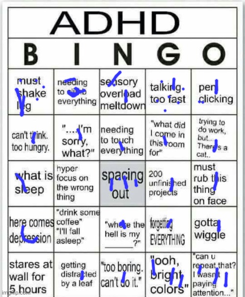 adhd bingo | image tagged in adhd bingo | made w/ Imgflip meme maker