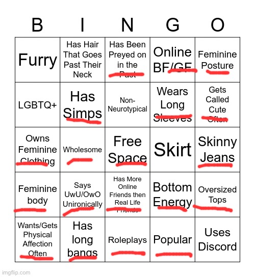 Femboy Bingo | image tagged in femboy bingo | made w/ Imgflip meme maker