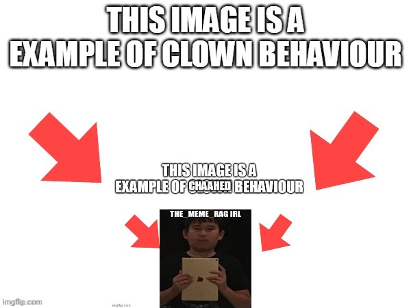 image tagged in this image is a example of clown behaviour | made w/ Imgflip meme maker