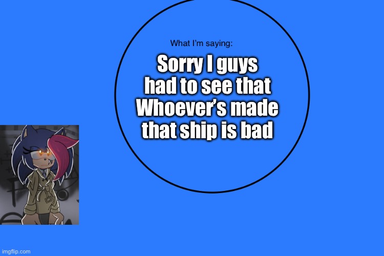 AniThehedgehog’s announcement temp | Sorry I guys had to see that
Whoever’s made that ship is bad | image tagged in anithehedgehog s announcement temp | made w/ Imgflip meme maker