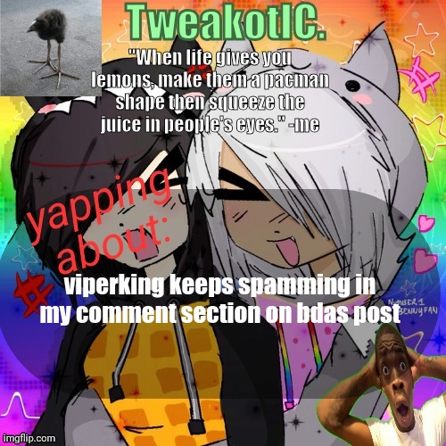 smores 14th announcement temp | viperking keeps spamming in my comment section on bdas post | image tagged in smores 14th announcement temp | made w/ Imgflip meme maker