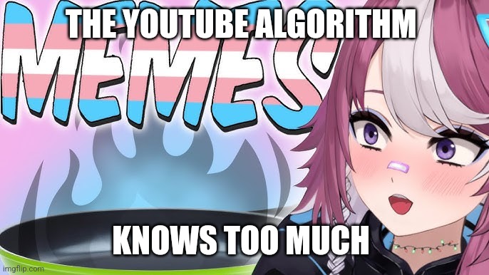 Yukko meme | THE YOUTUBE ALGORITHM; KNOWS TOO MUCH | image tagged in transgender,youtube | made w/ Imgflip meme maker