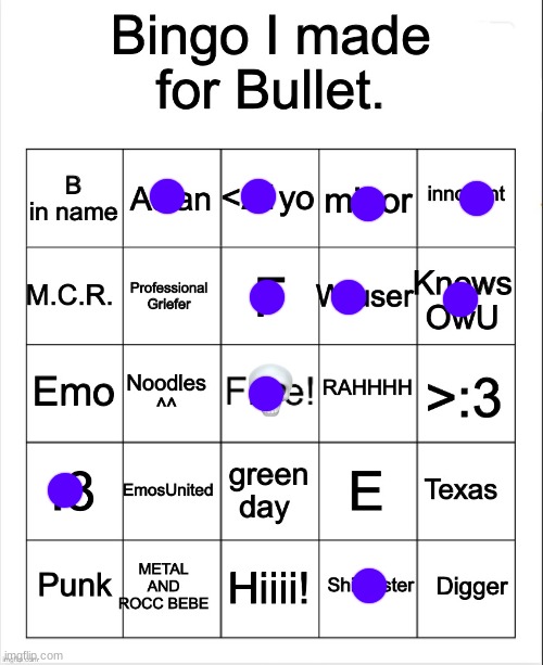 Bingo I made for Bullet by OwU- | image tagged in bingo i made for bullet by owu- | made w/ Imgflip meme maker