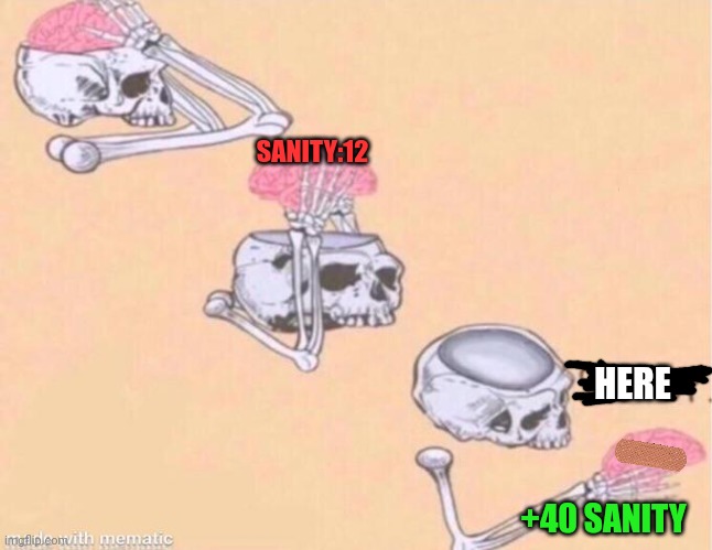 skeleton shut up meme | SANITY:12 +40 SANITY HERE | image tagged in skeleton shut up meme | made w/ Imgflip meme maker