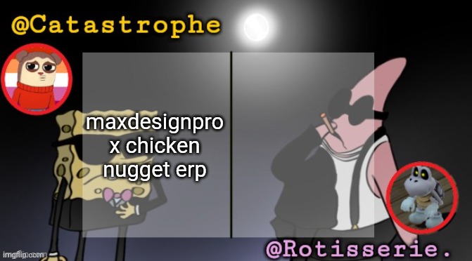 rotisserie AND cat??? | maxdesignpro x chicken nugget erp | image tagged in rotisserie and cat | made w/ Imgflip meme maker