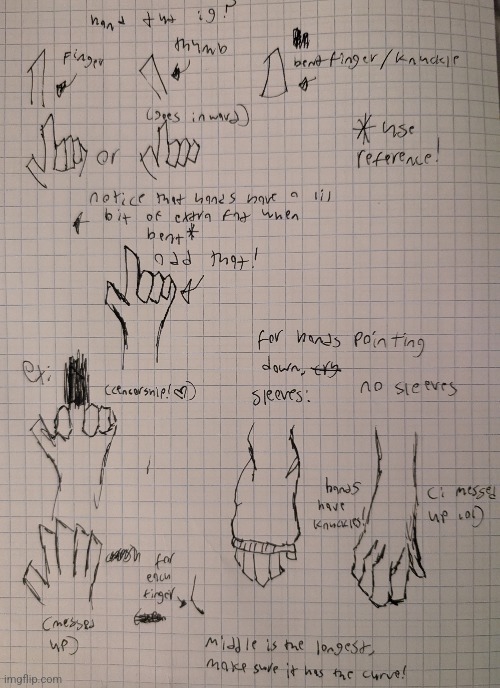 someone asked for a hand tutorial (I messed up a couple times and my handwriting is horrible but) | made w/ Imgflip meme maker