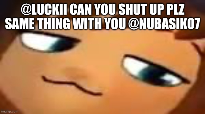 smug hat kid.mp4 | @LUCKII CAN YOU SHUT UP PLZ SAME THING WITH YOU @NUBASIK07 | image tagged in smug hat kid mp4 | made w/ Imgflip meme maker
