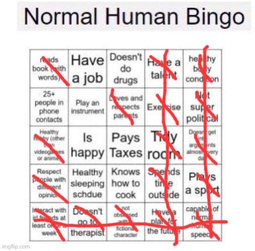 Normal human bingo | image tagged in normal human bingo | made w/ Imgflip meme maker