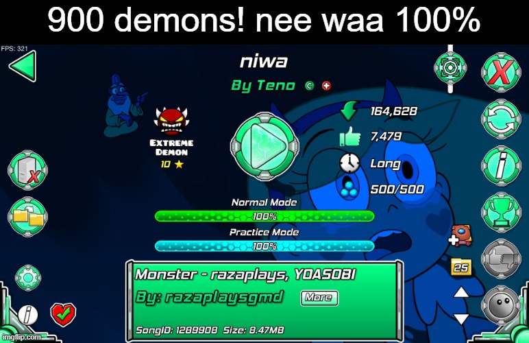 bloodlust skill boost is crazy | 900 demons! nee waa 100% | image tagged in geometry dash,achievement | made w/ Imgflip meme maker