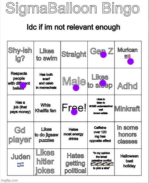 🇵🇸🇵🇸🇵🇸🇵🇸 | image tagged in sigmaballoon bingo | made w/ Imgflip meme maker