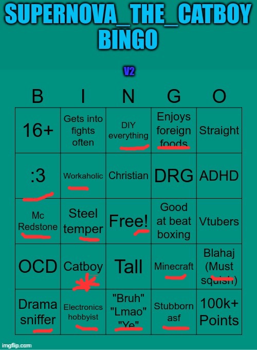 *not a furry | image tagged in supernova bingo v2 | made w/ Imgflip meme maker