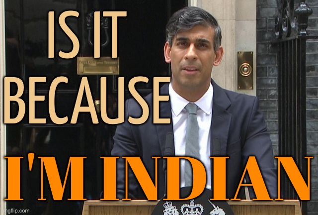 Is It Because I'm Indian | IS IT
BECAUSE; I'M INDIAN | image tagged in rishi sunak,indian,uk,racism,no racism,election | made w/ Imgflip meme maker