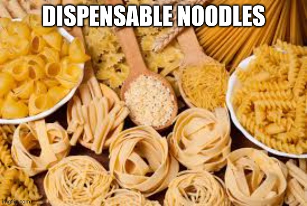 Pasta | DISPENSABLE NOODLES | image tagged in pasta | made w/ Imgflip meme maker