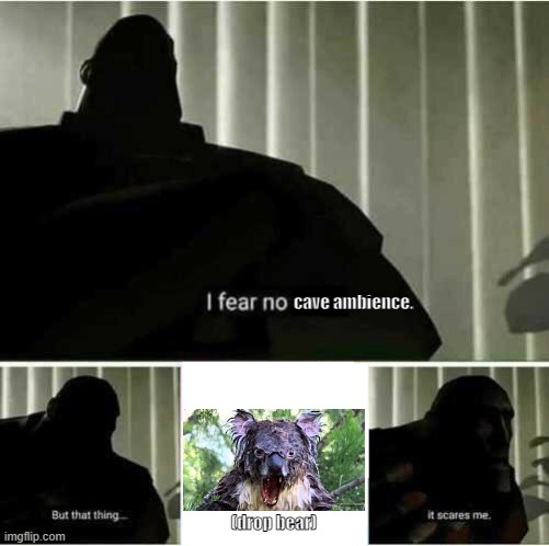 I fear no man | cave ambience. (drop bear) | image tagged in i fear no man | made w/ Imgflip meme maker