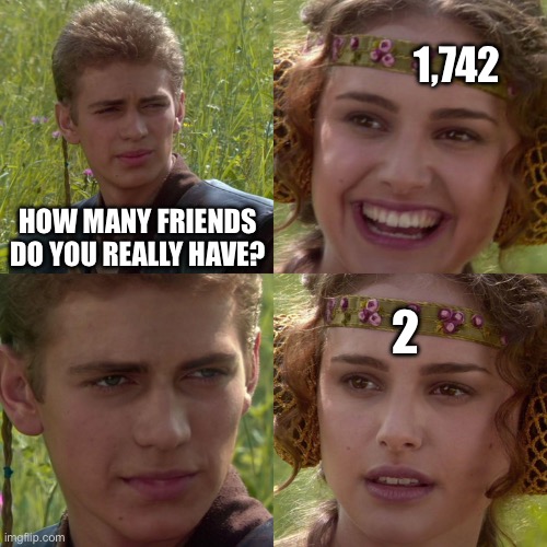 Anakin Padme 4 Panel | 1,742; HOW MANY FRIENDS DO YOU REALLY HAVE? 2 | image tagged in anakin padme 4 panel | made w/ Imgflip meme maker