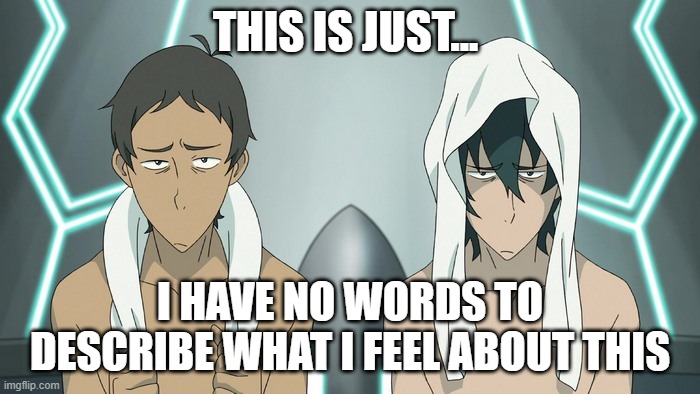 its like 5:00 am and I am running out of ideas | THIS IS JUST... I HAVE NO WORDS TO DESCRIBE WHAT I FEEL ABOUT THIS | image tagged in voltron,voltron legendary defender,keith,lance,not gay,just 2 skinny dudes on their way to the pool | made w/ Imgflip meme maker