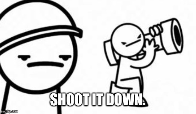 Asdf movie Shoot it down | SHOOT IT DOWN. | image tagged in asdf movie shoot it down | made w/ Imgflip meme maker