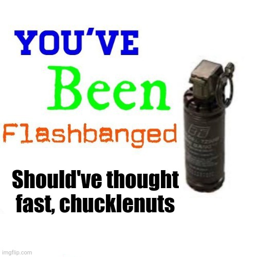 flash banged | Should've thought fast, chucklenuts | image tagged in flash banged | made w/ Imgflip meme maker