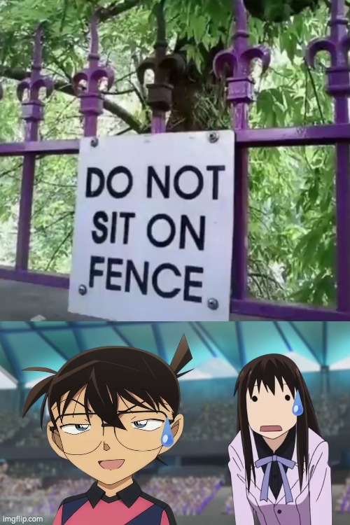 Yeah, we got it. We shouldn't sit on the very spiky fence. | image tagged in sign,fence | made w/ Imgflip meme maker