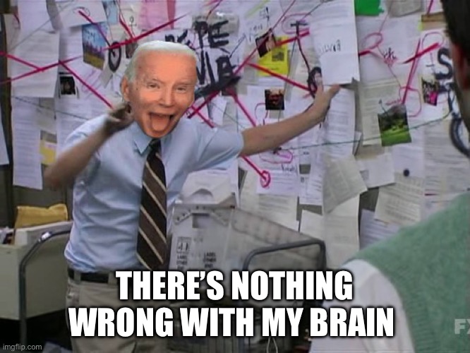 Joe Biden is fine | THERE’S NOTHING WRONG WITH MY BRAIN | image tagged in charlie conspiracy always sunny in philidelphia,joe biden | made w/ Imgflip meme maker