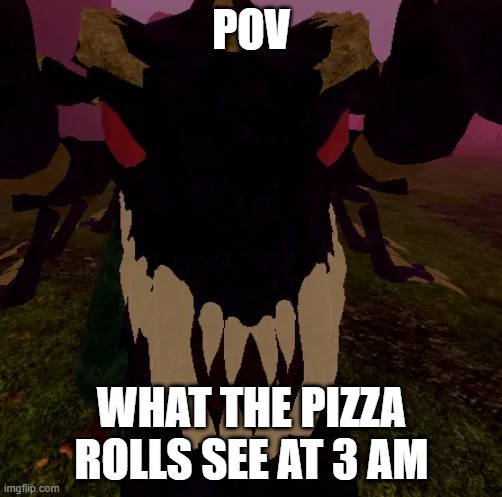 Pizza Rolls Megaguris | POV; WHAT THE PIZZA ROLLS SEE AT 3 AM | image tagged in pizza rolls,funny | made w/ Imgflip meme maker