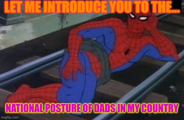 Sexy Railroad Spiderman Meme | LET ME INTRODUCE YOU TO THE... NATIONAL POSTURE OF DADS IN MY COUNTRY | image tagged in memes,sexy railroad spiderman,spiderman | made w/ Imgflip meme maker