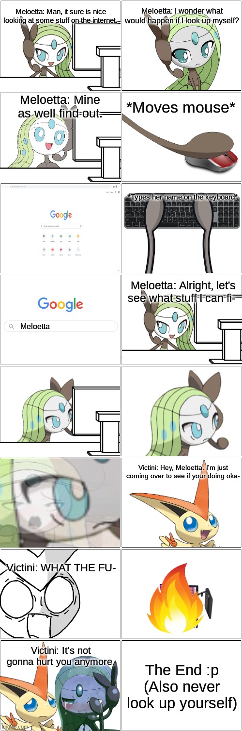 Meloetta looks herself up | made w/ Imgflip meme maker