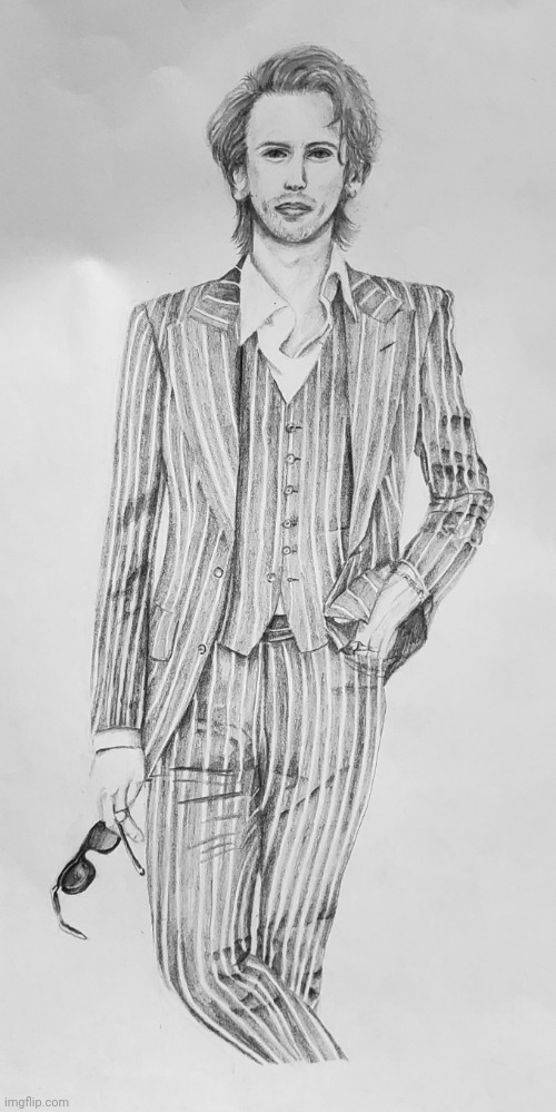 Jamie Campbell-Bower in a suit drawing | image tagged in drawing,art,fancy pants,stranger things,cowboy,western | made w/ Imgflip meme maker