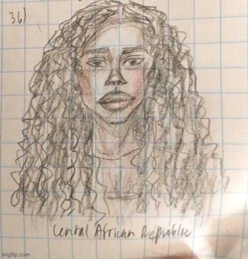 #36. Central African Republic | image tagged in drawings,girls,colored pencils,nations,countries,beauty | made w/ Imgflip meme maker