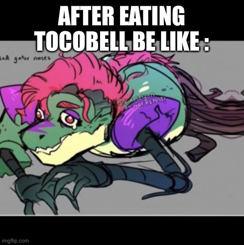 Monty | AFTER EATING TOCOBELL BE LIKE : | image tagged in fnaf,gators | made w/ Imgflip meme maker